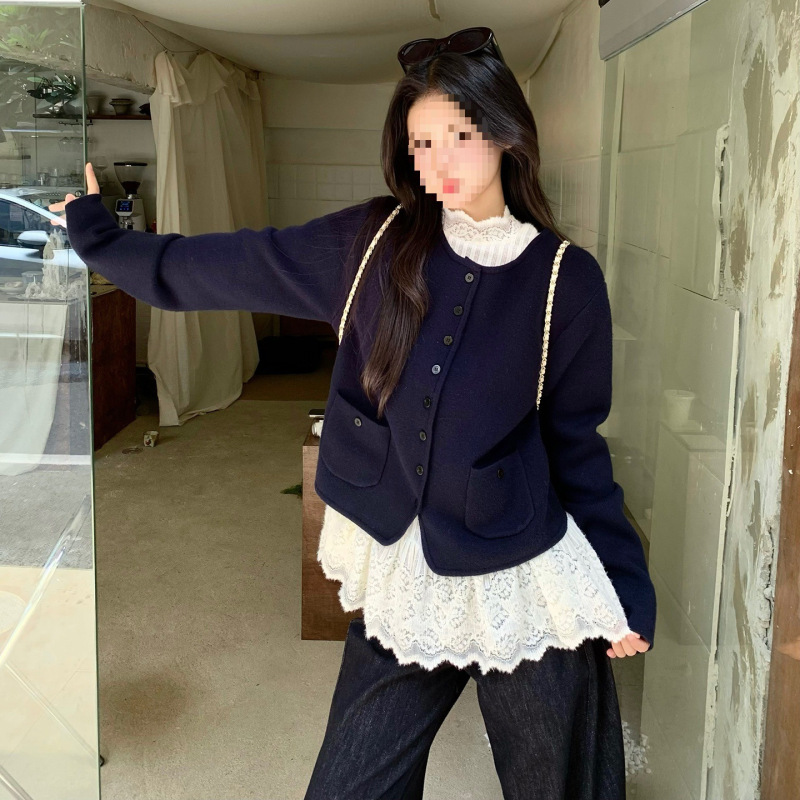 小仙倪子小香风针织衫秋季款超百搭圆领长袖显瘦开衫百搭韩系外套|undefined