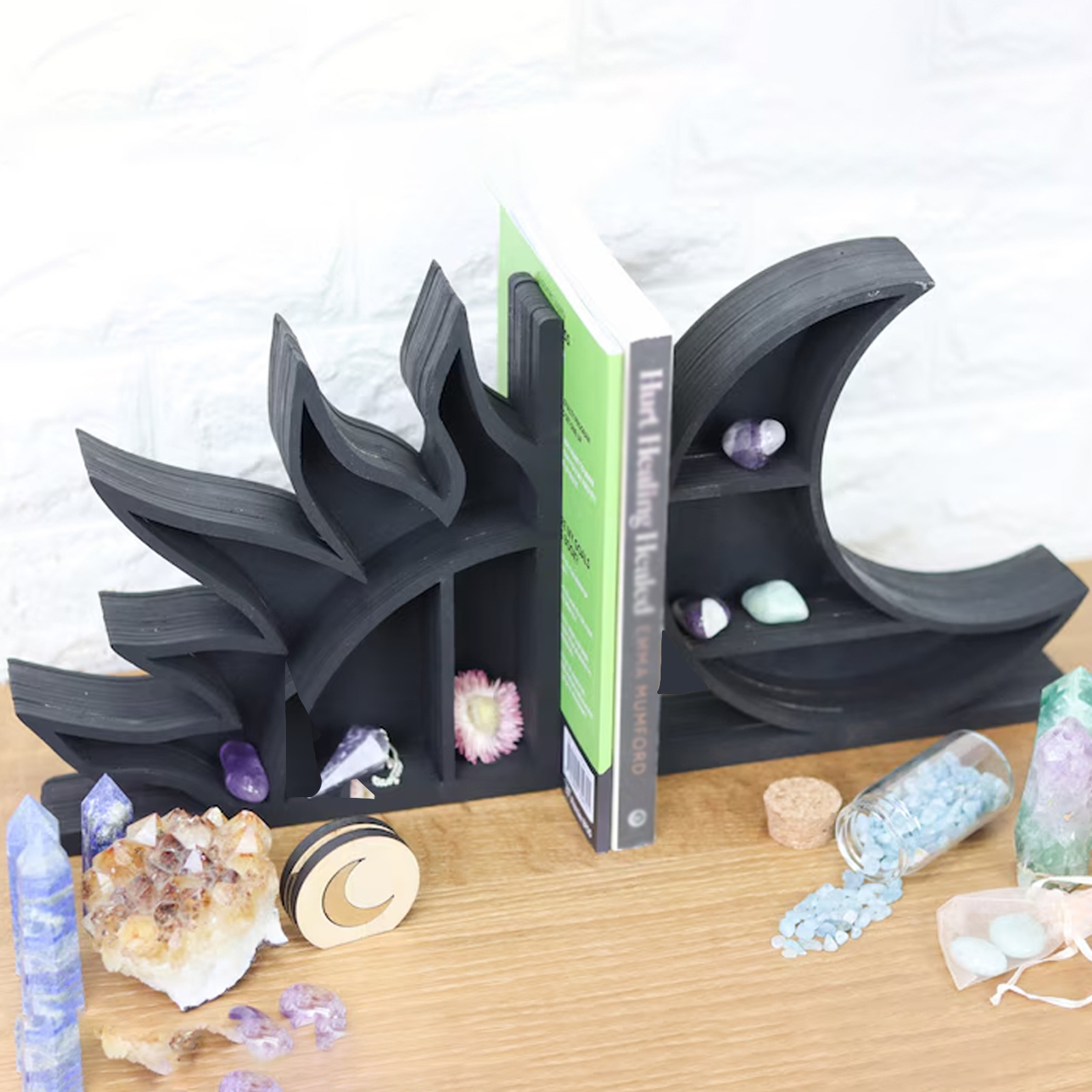 Black Sun and Moon Book Stand Crystal Display