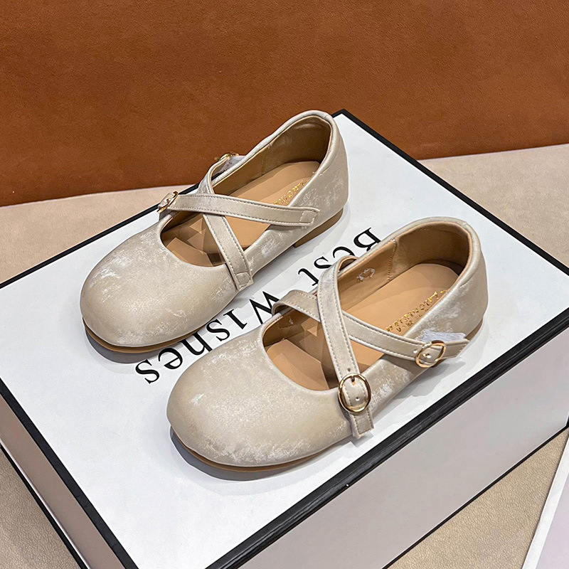 Girls' Flat Mary Jane Leather Shoes 2026 Summer New Style Little Girl Cross-Strap Round-Toe Single Shoes Soft-Soled Princess Shoes