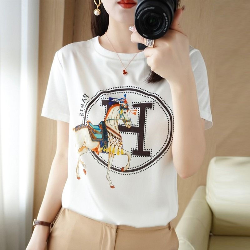 AB impreso de manga corta de verano impreso camiseta de las mujeres blancas de reducción de edad elegante adelgazar superior de secado rápido todo partido redondo image 10