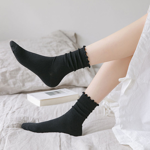Fungus edge cotton socks cross-border foreign trade stockings lace pile socks wholesale spring and autumn mid-calf socks jk lolita socks