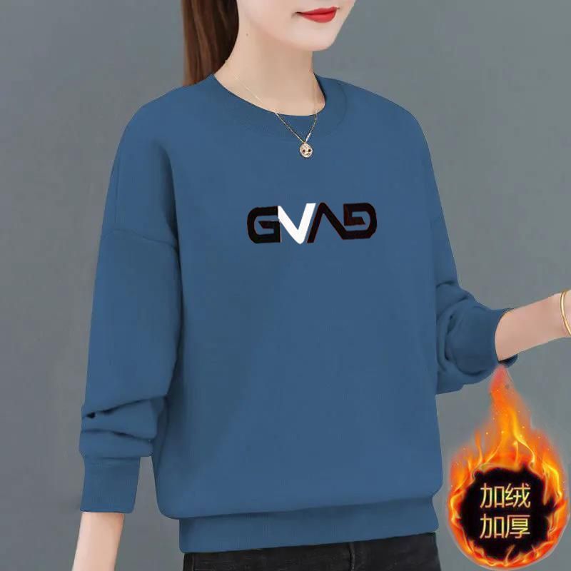 加绒加厚新款妈妈减龄洋气韩版宽松卫衣女秋冬无帽套头外套上衣潮|undefined
