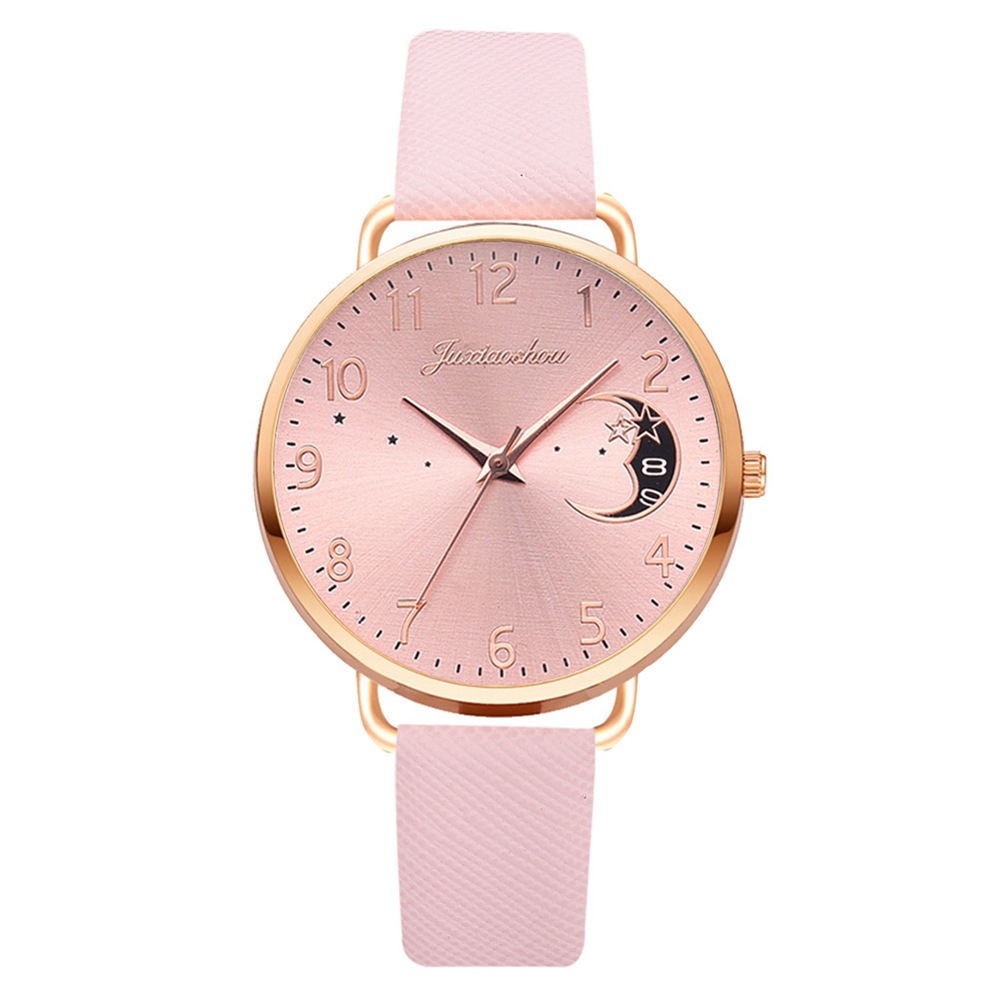 Orologio da studente in oro rosa con cinturino minimalista da donna con motivo stella lunare, nuovo prodotto caldo e alla moda 2024_voghion.com