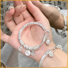 新しい 9999 Jiyan プレートラップシルバーメッキブレスレット女性用ソリッドオープン表面シルバーブレスレットインデザインガールフレンド用