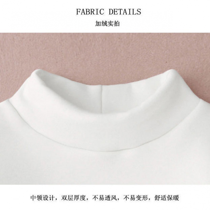 White bottoming shirt girls' children's fleece-lined thermal underwear boys' cotton mid-high collar long sleeve T-shirt thickened winter