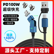 180度旋转手机磁吸充电线适用苹果华为快充PD充电线100W工厂定制