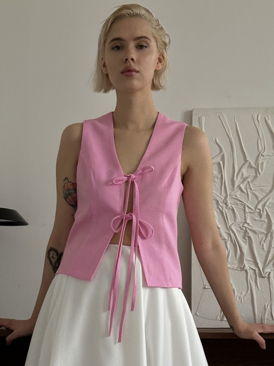 Cross-border rosa correa chaleco de mujer Europa y América 2026 primavera y verano nuevo estilo francés V-collar sin mangas chaleco delgado