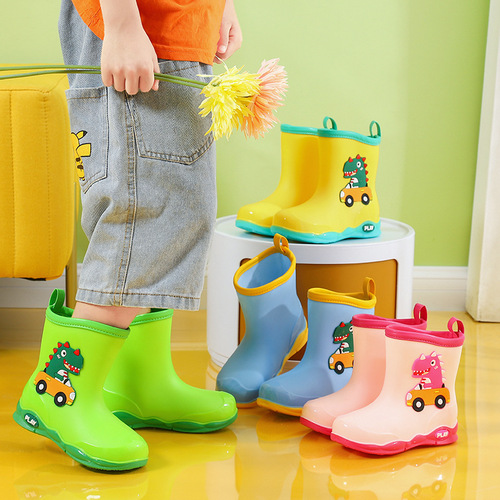 Children's rain boots baby rain boots new cute cartoon children's water shoes outdoor waterproof non-slip dinosaur shoes for boys and girls