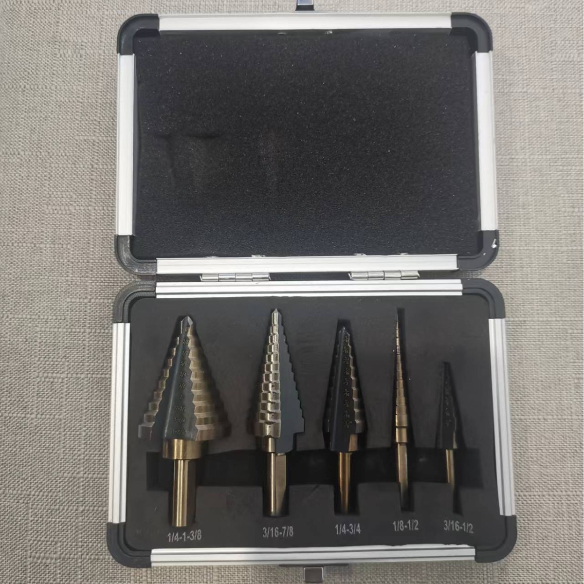 跨境5件套阶梯钻/5Pc英制阶梯钻/铝盒英制/中心冲/阶梯钻套装