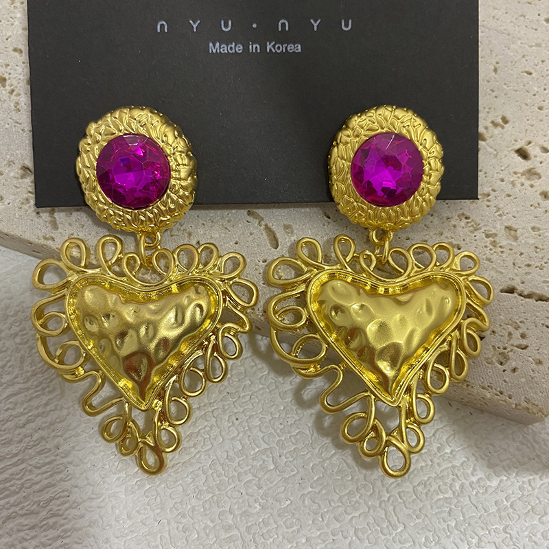 1 Pair Fashion Heart Shape Alloy Plating Rhinestones Women's Drop Earrings display picture 5