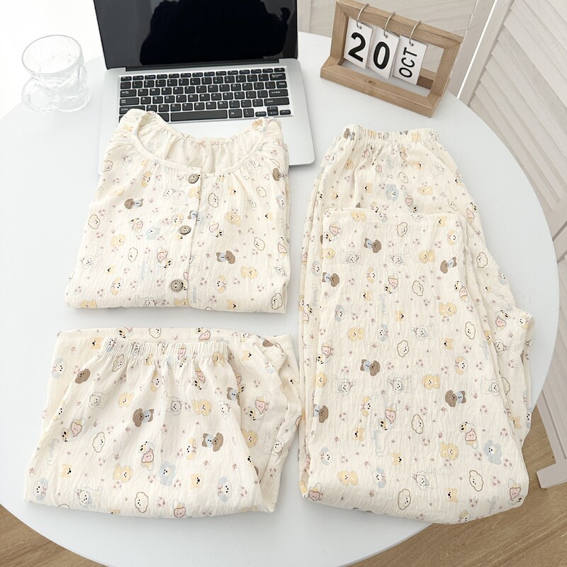 Cloud cotton three-piece set with chest pads #Donut Bear pajamas summer short-sleeve high-end home wear set for girls Cloud cotton three-piece set with chest pads #Donut Bear pajamas summer short-sleeve high-end home wear set for girls