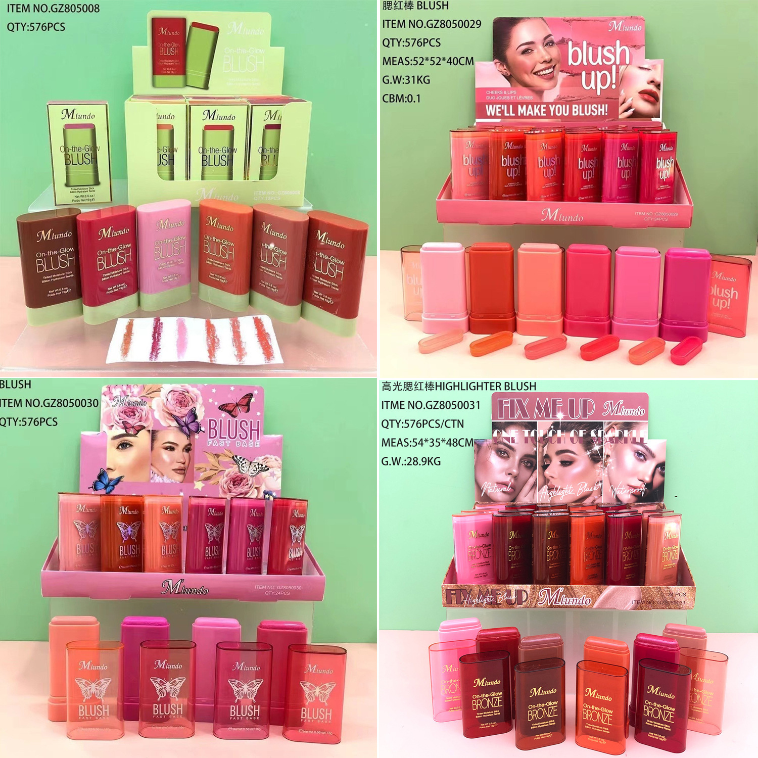 Crema de rubor tridimensional Mlundo, brillo natural facial, reparación, crema de rubor de aplicación de colorete sedoso natural