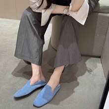 葡萄妈同款极简风一脚蹬懒人通勤乐福鞋单鞋女超软小羊皮斜切方头