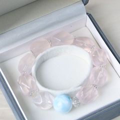 天然粉晶随形手串搭配海纹石圆珠清新甜美水晶手链时尚个性手串