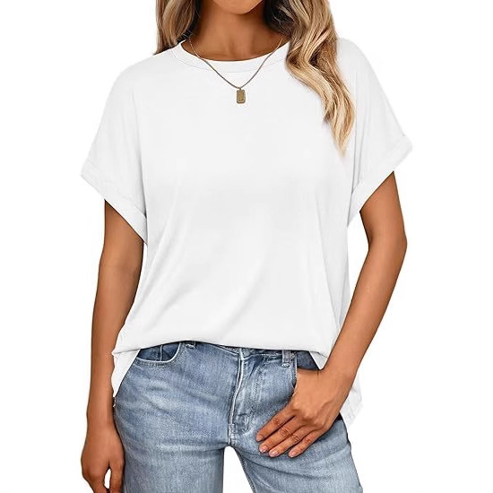 TK2025 Europäische und amerikanische grenzüberschreitende Frühjahr/Sommer-Kollektion: Neues, lässiges Kurzarm-Shirt mit Rundhalsausschnitt in Unifarbe und lockerer Passform._voghion.com