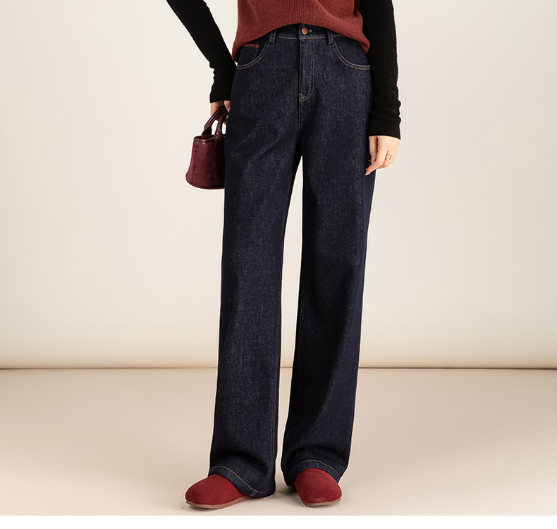 Quần jean nữ ống rộng dáng suông cổ điển — màu xanh denim chi tiết 5