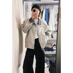 秋季潮牌格纹拼接外套女2025年新款复古宽松休闲翻领工装夹克上衣