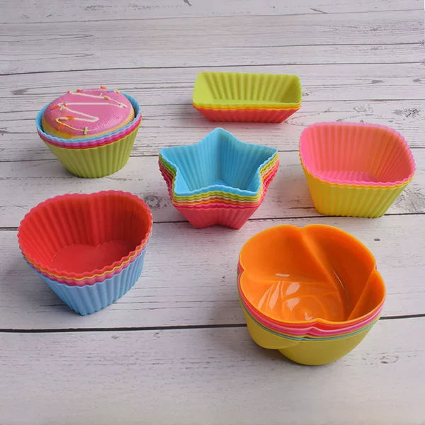 Round Heart-Shaped Rectangular Rose Flower Silicone Egg Tart Cup 7cm Muffin Cup Pudding Cup Cake Cup Baking Mold
