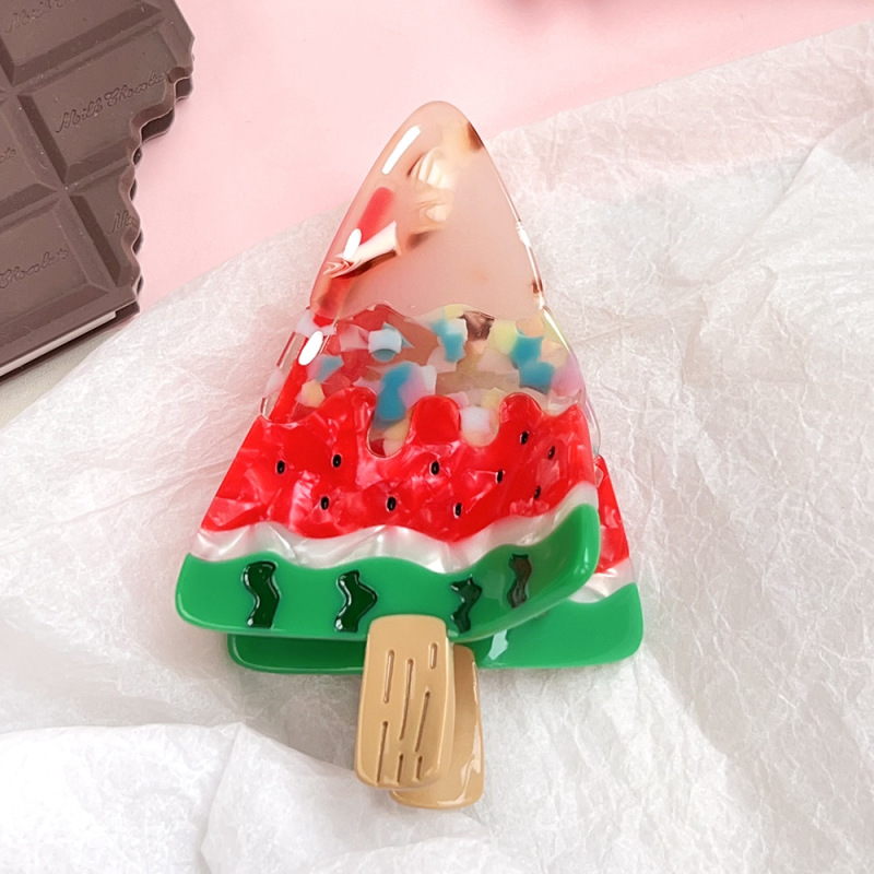 夏のフレッシュアイスクリームクリップ酢酸ニッチヘアクリップコーンスイカサメクリップミディアムかわいいヘアアクセサリー|undefined