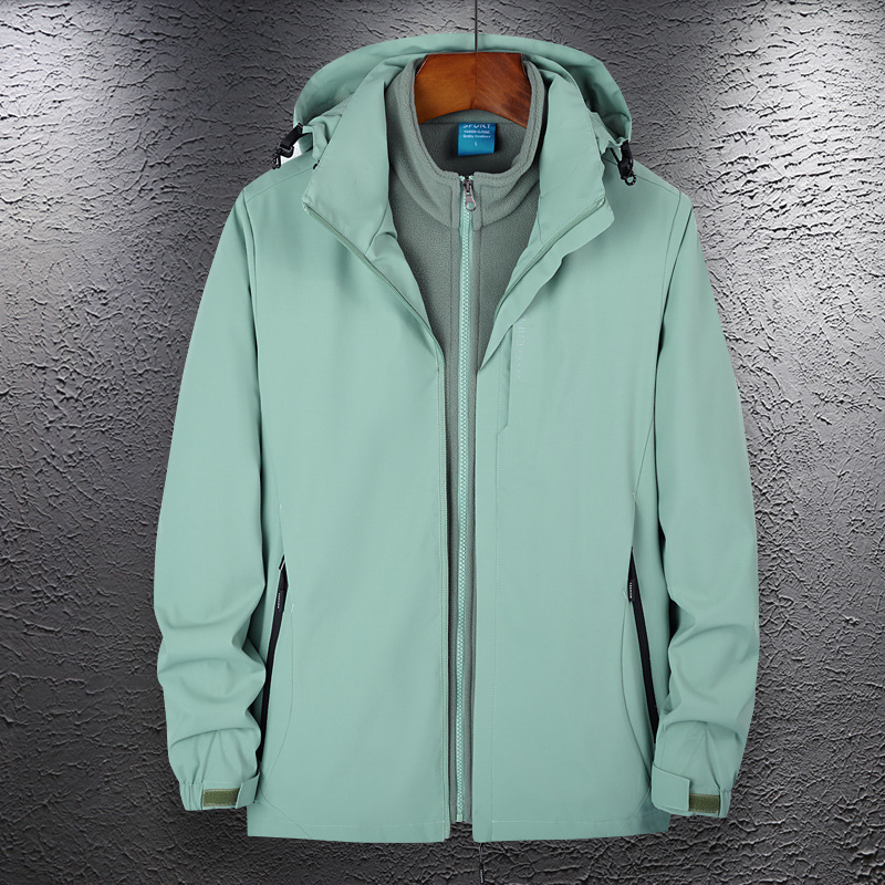 Lote de fábrica chaqueta de pareja al aire libre hombres y mujeres tres en uno traje de Montañismo de dos piezas desmontable traje de viaje de lana