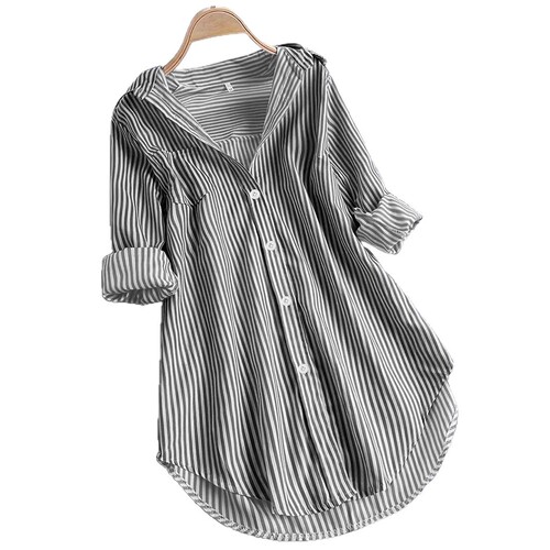 European and American women's clothing, classic striped top loose casual long-sleeved shirt striped