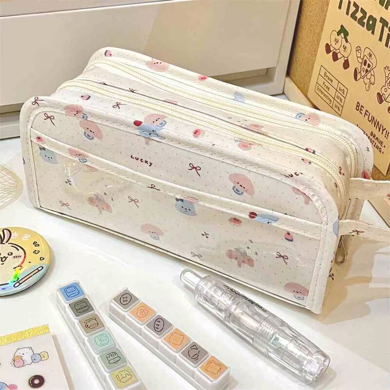 リトルエレファントパーティー多層鉛筆バッグイン漫画かわいい学生文具バッグ多層大容量鉛筆バッグ化粧品バッグ|undefined