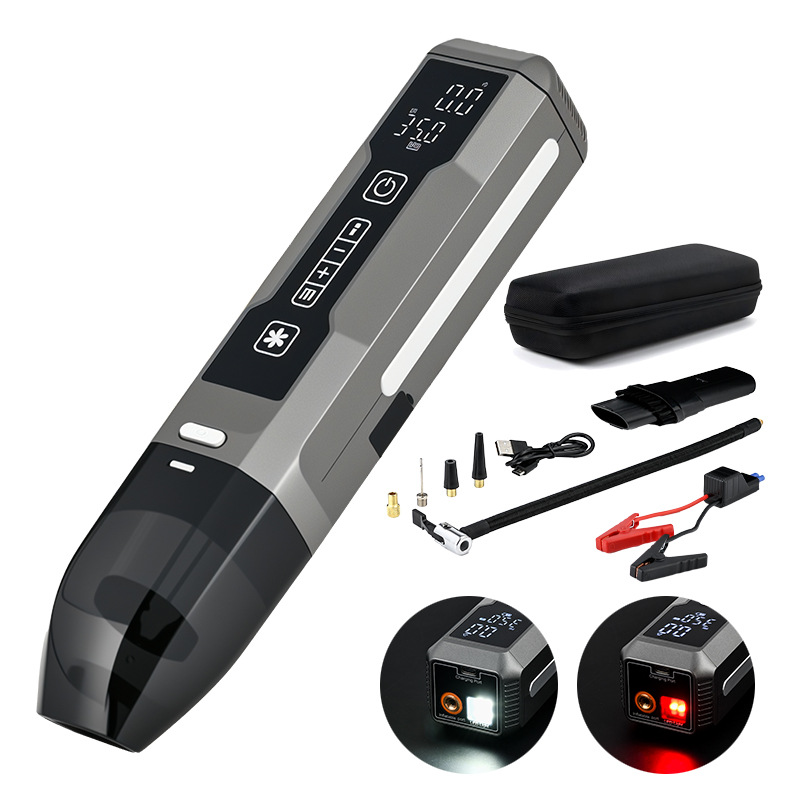 Bomba de aire inalámbrica y adaptador de corriente para automóviles, aspiradora multifuncional 4 en 1 de alta potencia para automóvil con fuente de alimentación de arranque.