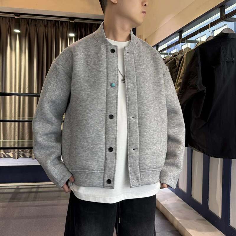 Carefully Selected [Heavyweight Turquoise Button Baseball Uniform] Spring Skin-Friendly Anti-Wrinkle Air-Type Men's Cardigan Jacket