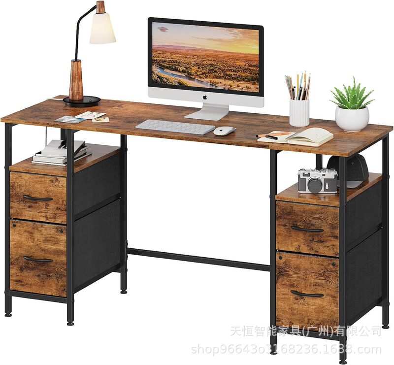 Yaohuoo Computer Desk with 4 Drawers Office Desk with Non-Woven Fabric File Drawer Suitable for Home Office
