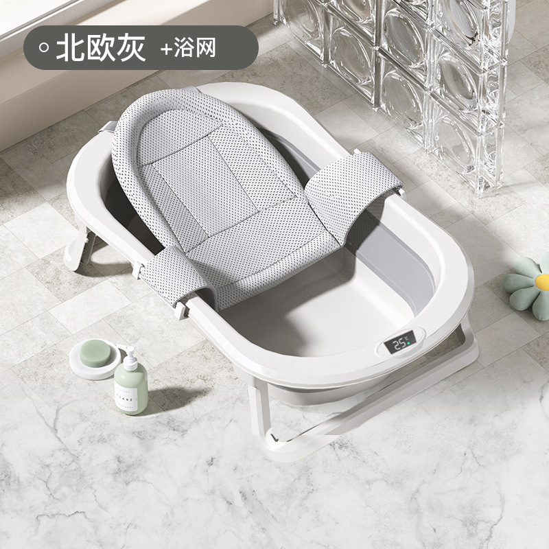 Baños de baño para bebés personalizados con sensor de temperatura inteligente, barriles de baño para recién nacidos, grandes baños para bebés plegables en casa para sentarse y acostarse