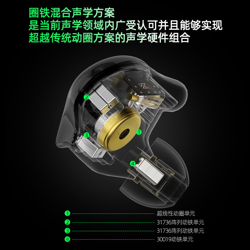 KZ ZSX PRO 5BA + 1DD ハイブリッドドライブヘッドフォン HiFi 音楽スポーツゲーム交換可能なケーブルヘッドフォン|undefined