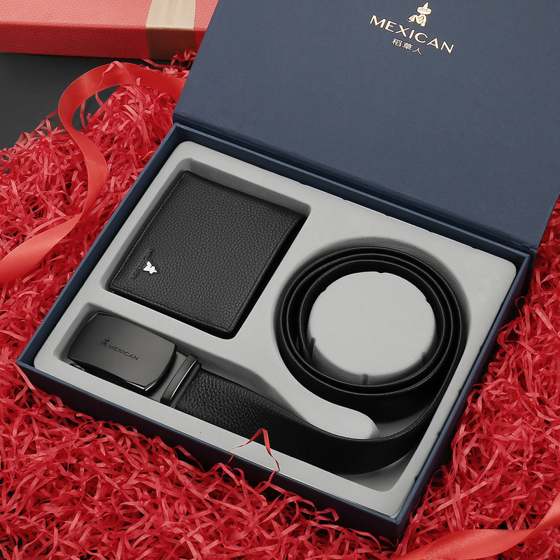 Straw Belt Men's belt gift box automatic Buckle Head layer cowhide business casual fashion