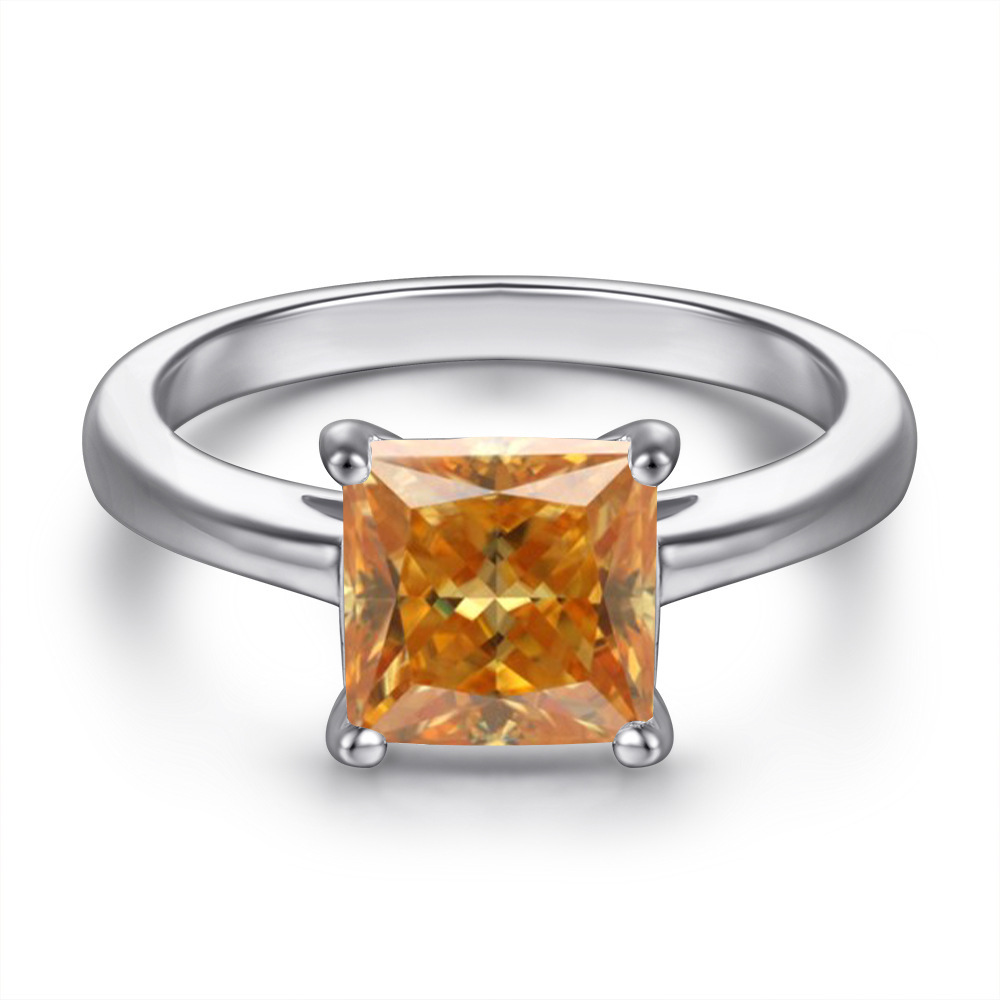 Anillo de diamante de princesa plateado de plata de platino de 18 quilates en forma de almohadilla de moissanita estilo clásico diseño transfronterizo anillo de pulsera de alta calidad