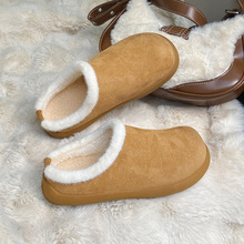 韩版包头拖鞋女秋冬新款磨砂皮单鞋百搭一脚蹬时尚羊羔绒圆头拖鞋