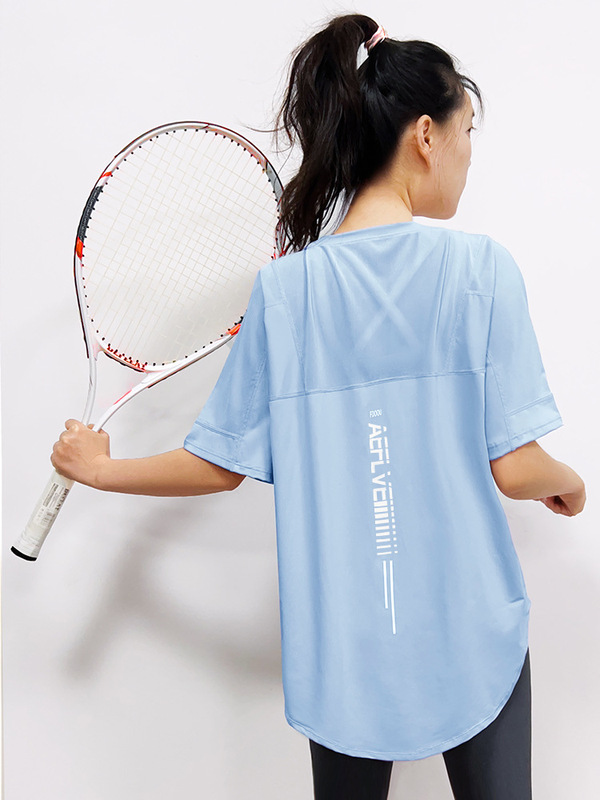 宽松运动短袖女夏季户外跑步遮臀速干T恤普拉提训练瑜伽健身上衣|undefined
