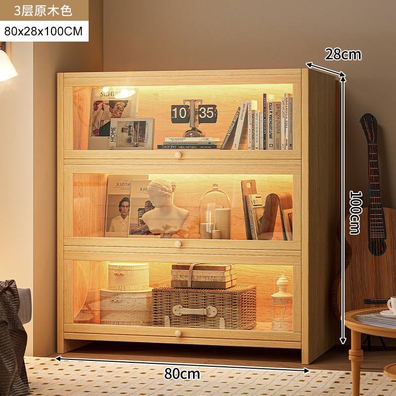 armario de madera maciza armario de almacenamiento en una pantalla de vidrio imitación de color nuez armario sala de estar estantería a prueba de polvo