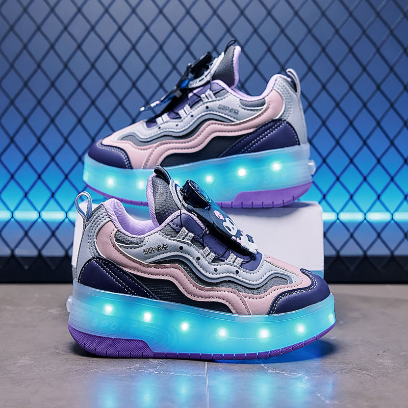 Shoes para niñas primavera y verano, niños, niñas, zapatos deportivos transpirables, patines invisibles para estudiantes de primaria retráctiles de doble rueda