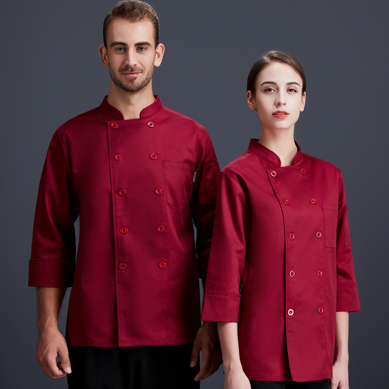纯白厨师服工作服长袖秋冬大酒店法式西餐厅纯色耐磨易洗短袖工装|undefined