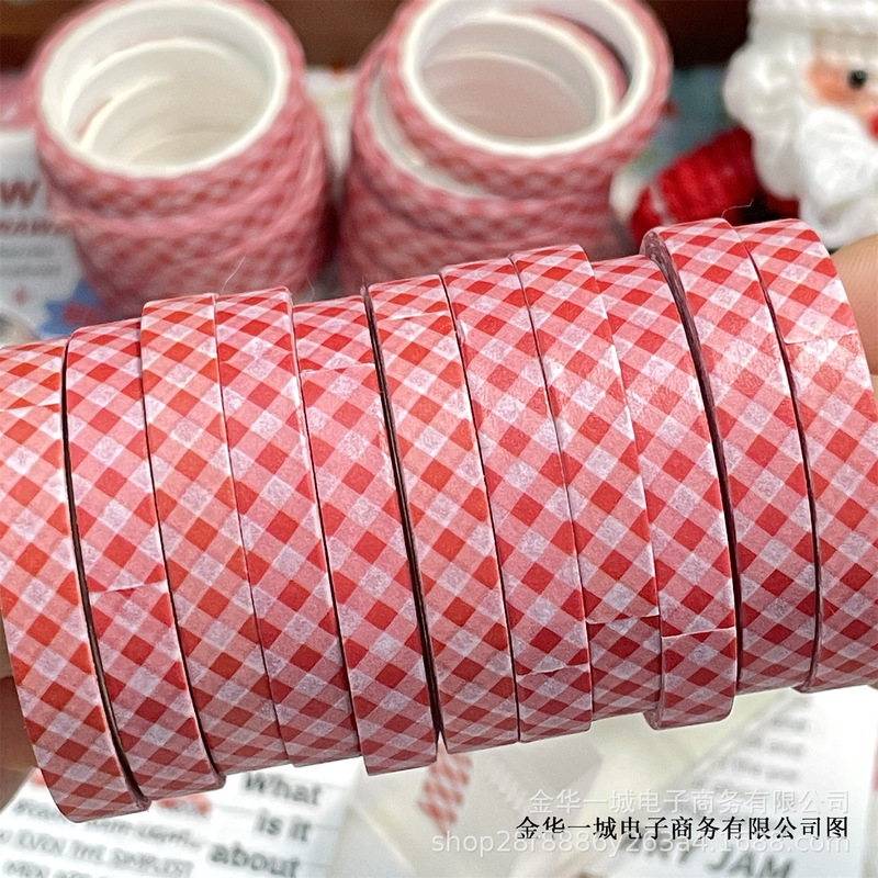 5米古早ins风红色格纹胶带博主同款咕卡手账礼品装饰素材不干胶带|undefined