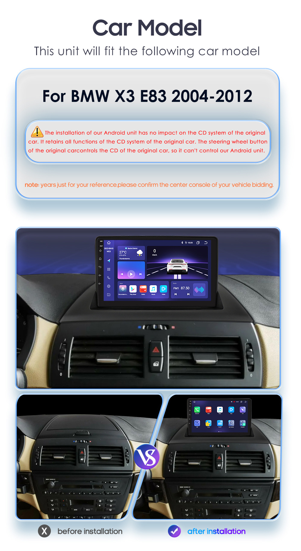 The 9-inch Android large screen is suitable for 04-12 BMW X3 E83 smart car GPS navigation frame all-in-one machine