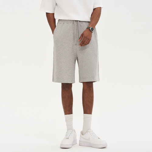 2024 Summer 380G Terry Cotton Men's Shorts Solid Color High Street Drawstring Five Points Casual Pants Men's Trendy Brand