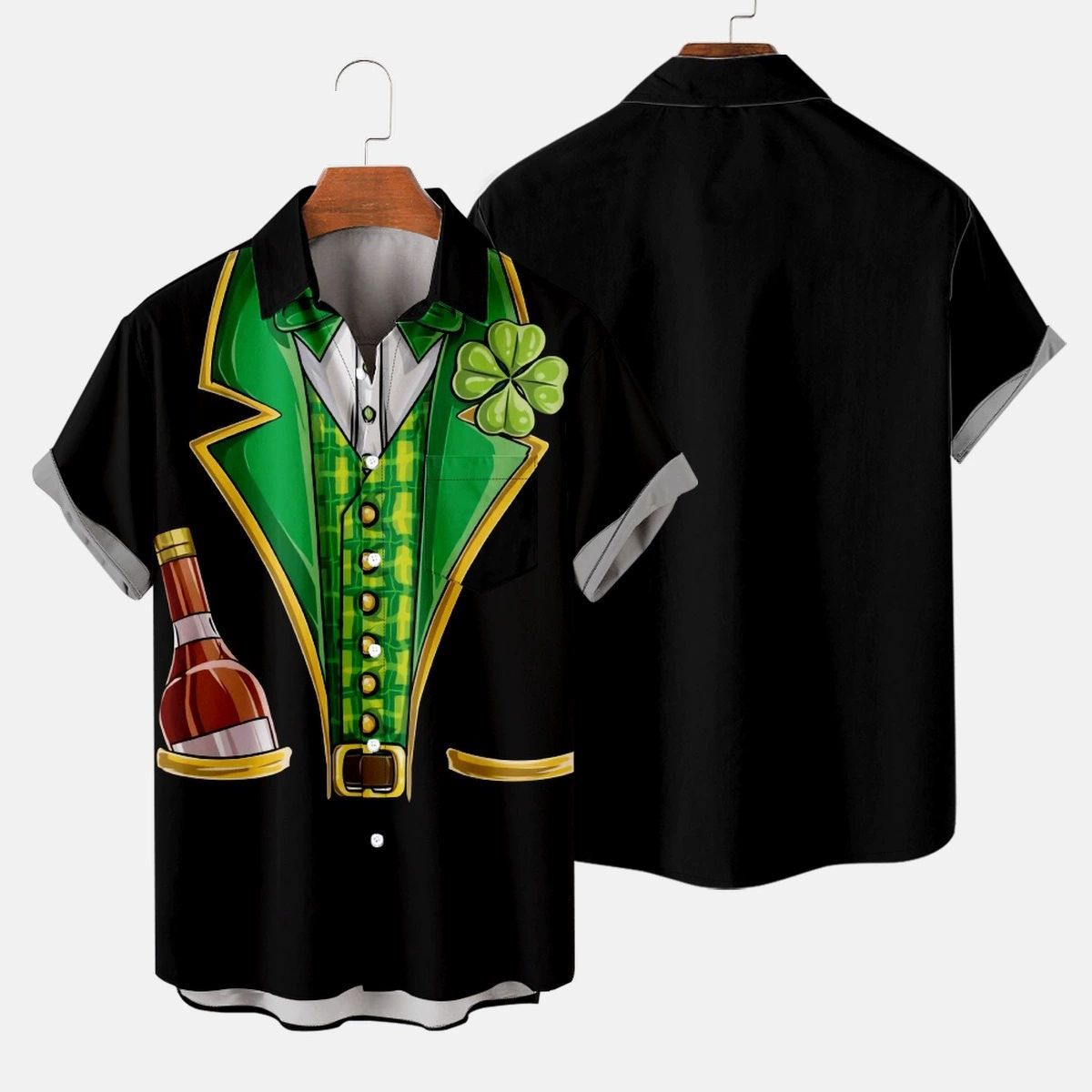 [2023欧美 St. Patrick's Day 系列 纽扣亚马逊潮流夏季口袋短袖衬]