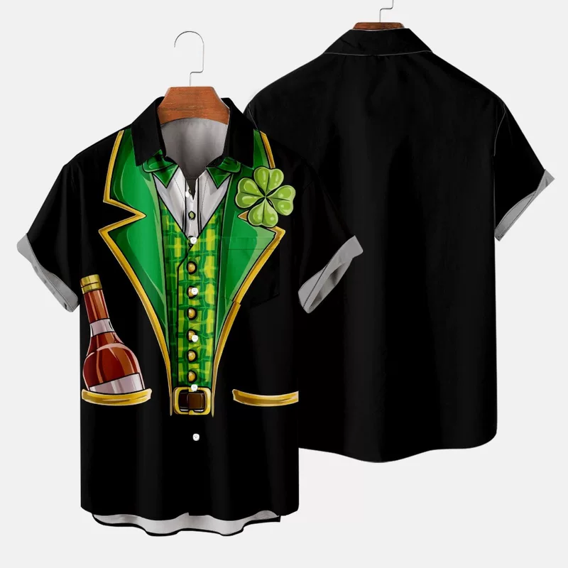 [2023欧美 St. Patrick's Day 系列 纽扣亚马逊潮流夏季口袋短袖衬]
