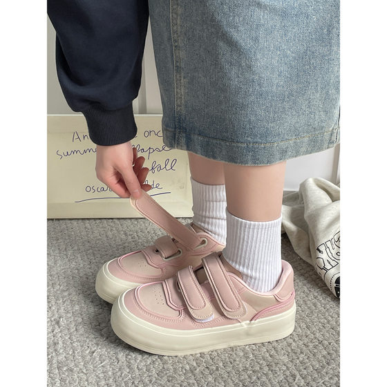 New Hot Selling 2025 Spring New Velcro Leather Panel Shoes Breathable All-match White Shoes MIS-3335