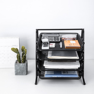Deli 9184 file holder metal mesh learning office storage rack data rack four-layer file Blue Large Capacity