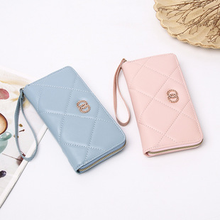 2024 New Women's Long Wallet Korean Style Women's Rhombic High-end Card Bag Large Capacity Clutch Wallet
