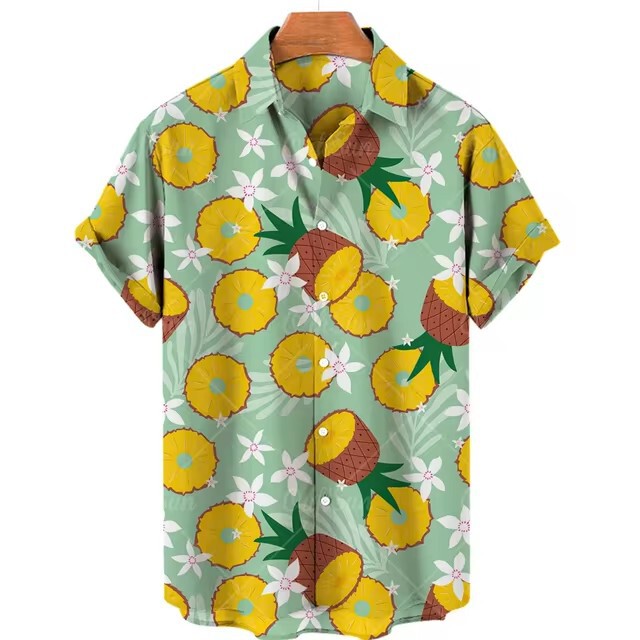 Cross border Hawaiian men and women fruit 3d pineapple watermelon 2024 summer fun men's short sleeve casual fashion shirt
