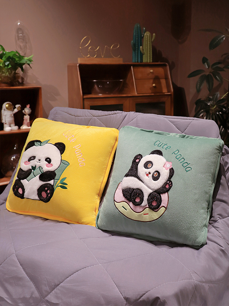 Panda almohada edredón Oficina de doble uso engrosada siesta plegable de aire acondicionado manta de dos en uno almohada de coche