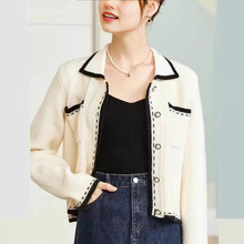 欧美外贸女装毛衣开衫 法式小香风polo领女式针织衫开衫秋冬女装