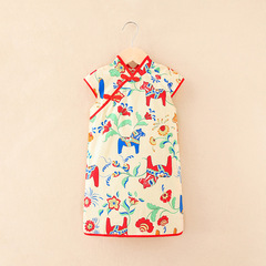 Girls' cheongsam 2024 new princess dress children's short-sleeved dress small and medium-sized children's Chinese style baby Hanfu trend